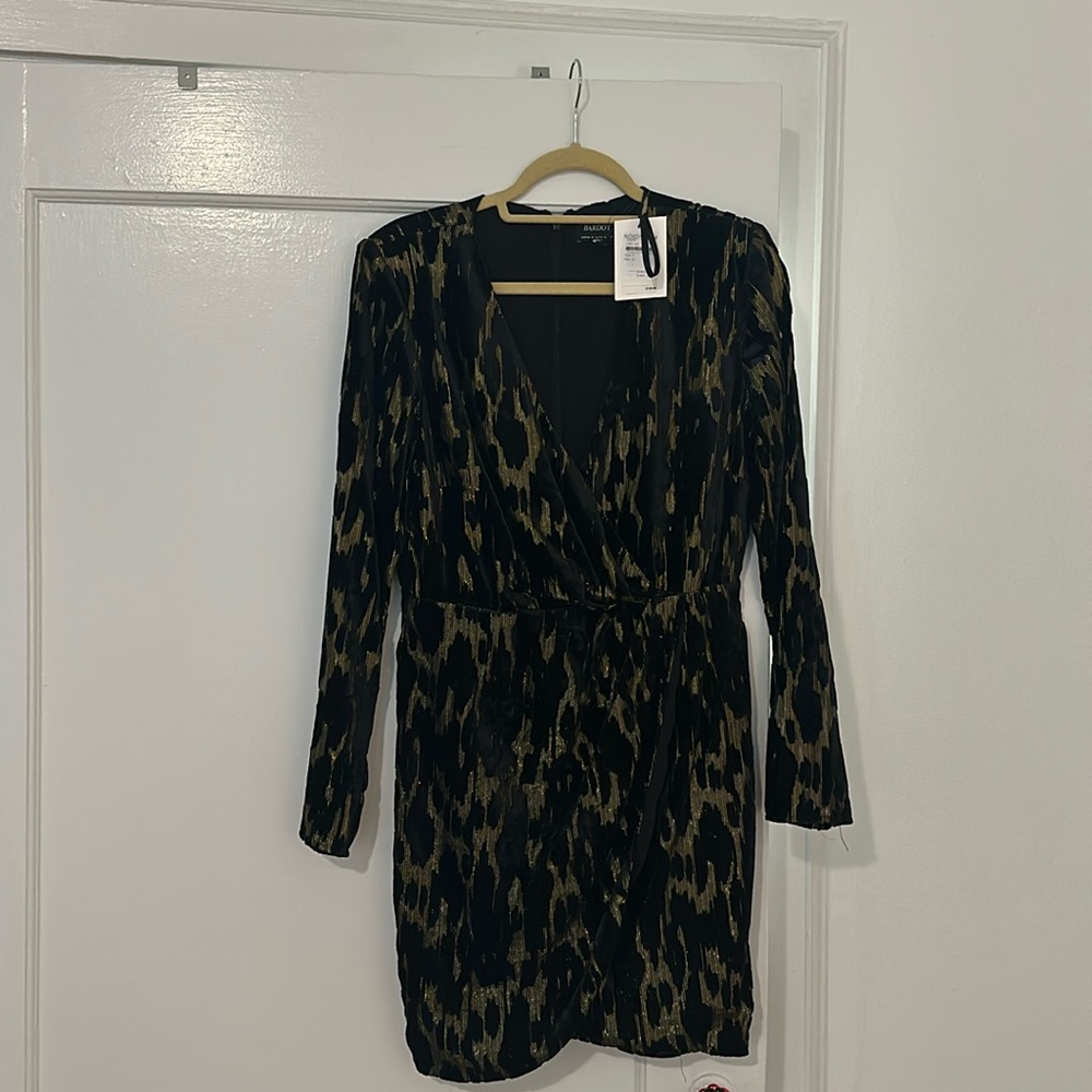 NWT Velvet and metallic gold Bardot dress